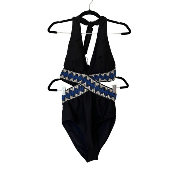 Cupshe Other - CupShe Deep V Cutout  Geo Stitching One Piece Swimsuit‎ Black Sz M NWT